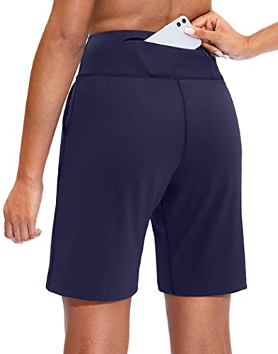 SANTINY High Waisted Bermuda Shorts for Women Running Workout Athletic with Zipper Pocket