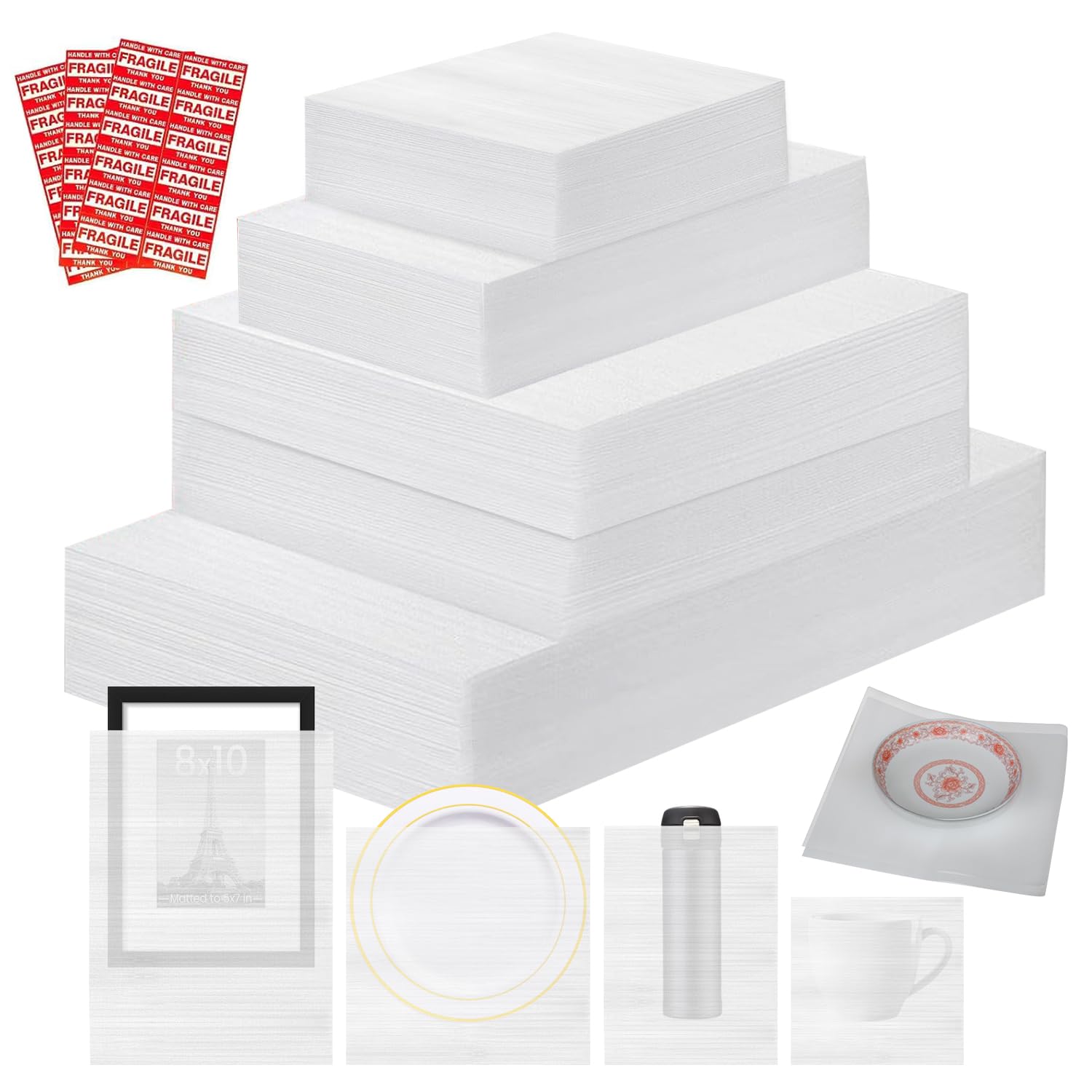 320PC Moving Dish Packing Supplies - Heavy Duty Bubble Wrap Roll, Non-Slip Foam Pads & Sealing Stickers for Fragile Dish