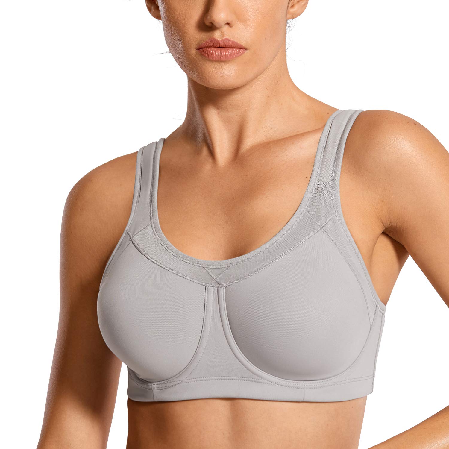  Syrokan Women's High Impact Removable Pads Sports Bra Underwire Full Coverage Support Workout Running Bra for Fitness E